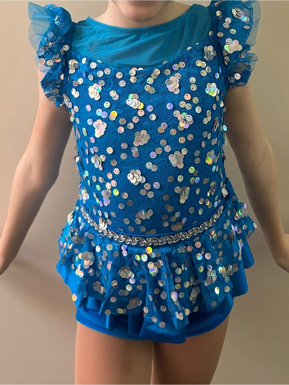 Weissman Costume- Blue Sparkles- Size MC w/bow